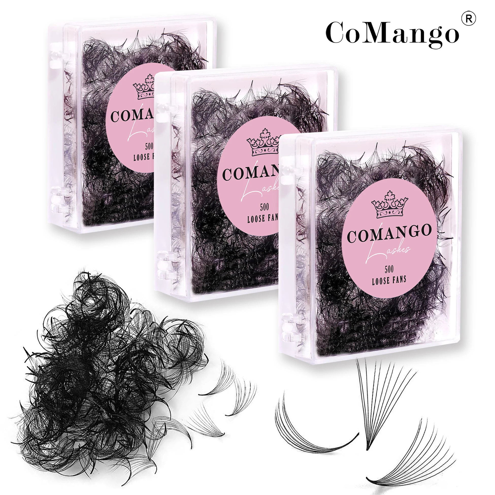 CoMango Loose Premade Volume Fans 3D/6D/10D/12D/14D/16D Thin Pointy Stem Eyelash Extensions Promade Cluster Lash Faux Mink