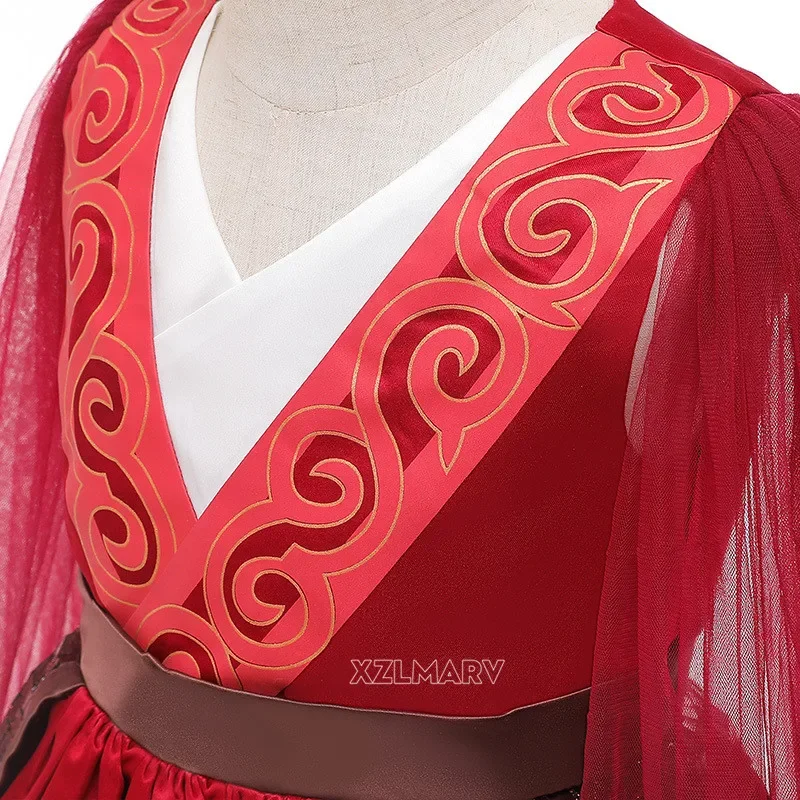 Disfraz de Mulan de Navidad y Halloween para niña, vestido de Mulan para niño pequeño de verano, vestidos rojos con manga de tul para fiesta de cumpleaños, espada gongfu