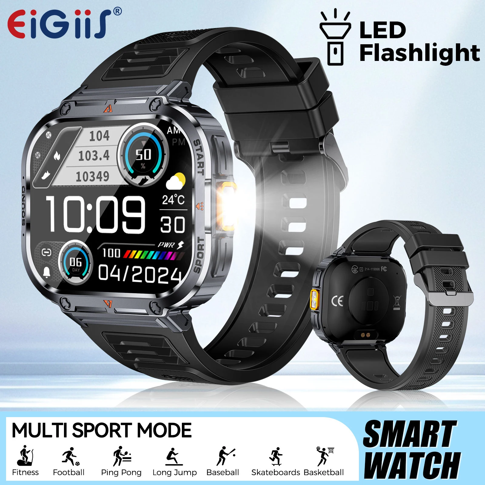 EIGIIS New Military Smart Watches Fitness Tracker with 100+ Sports Modes Heart Rate SpO2 Sleep Monitor for iPhone Android