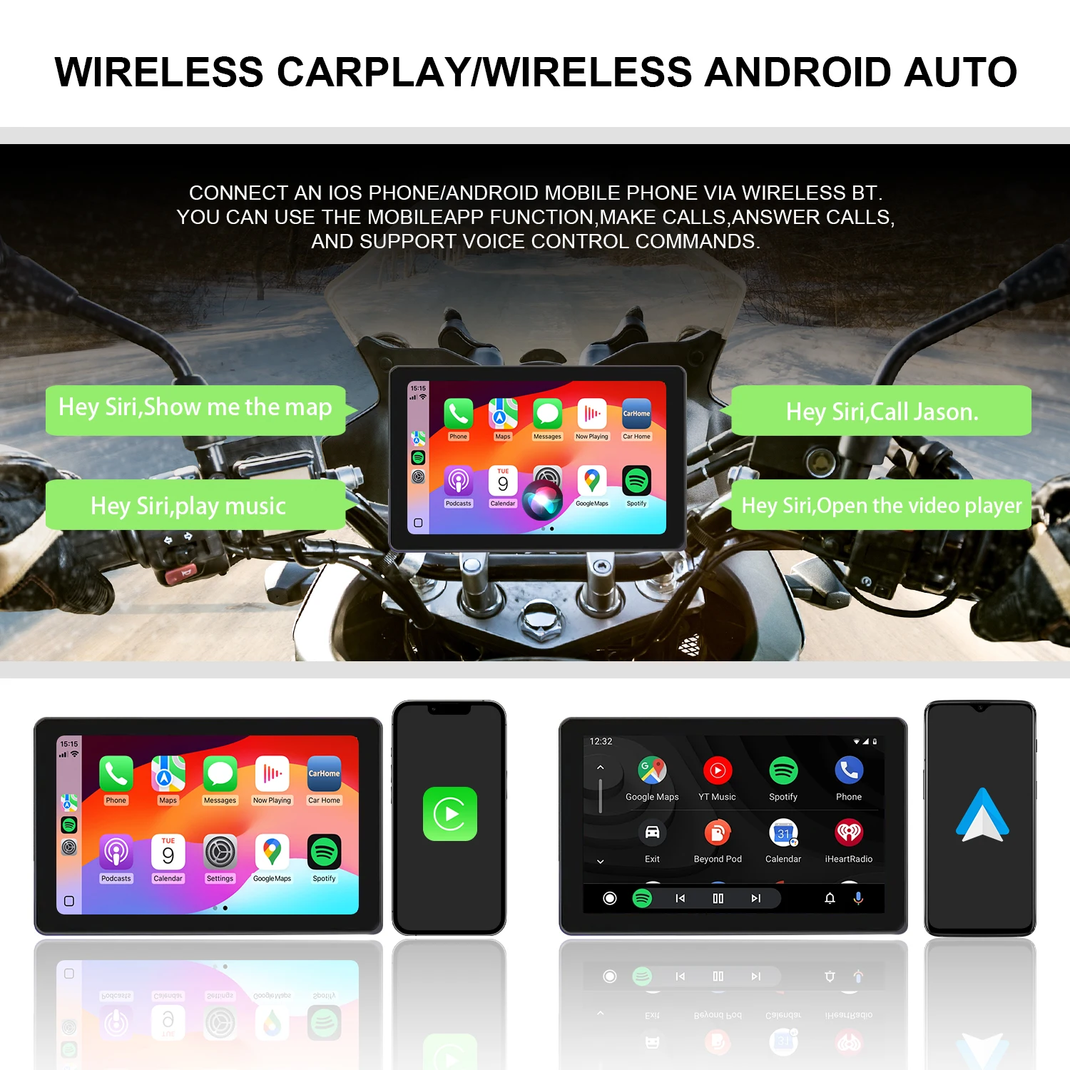 5 Inch Portable Motorcycle Screen Motorcycle GPS Navigation Display Wireless CarPlay Moto Android Car Motorcycle CarPlay