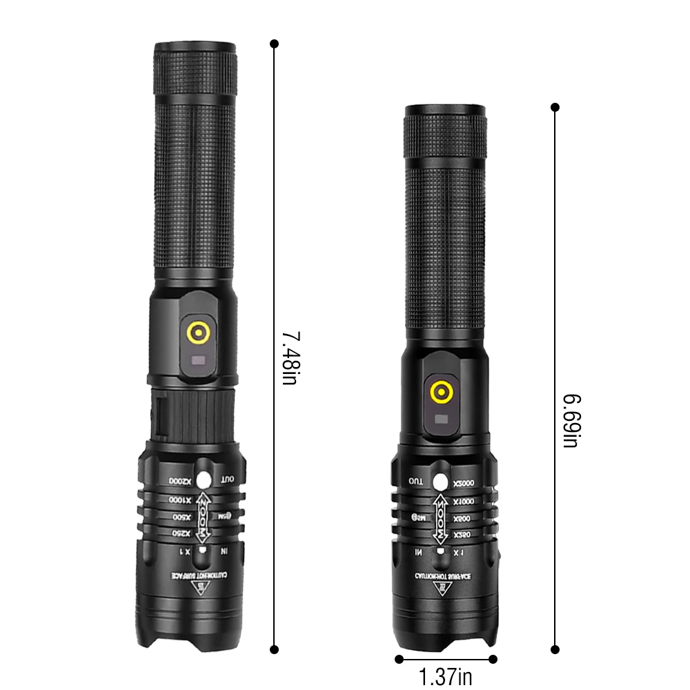 BORUiT Super Bright Zoom LED Flashlight USB Rechargeable Torch Waterproof Portable Fishing Camping Outdoor Emergency Lantern