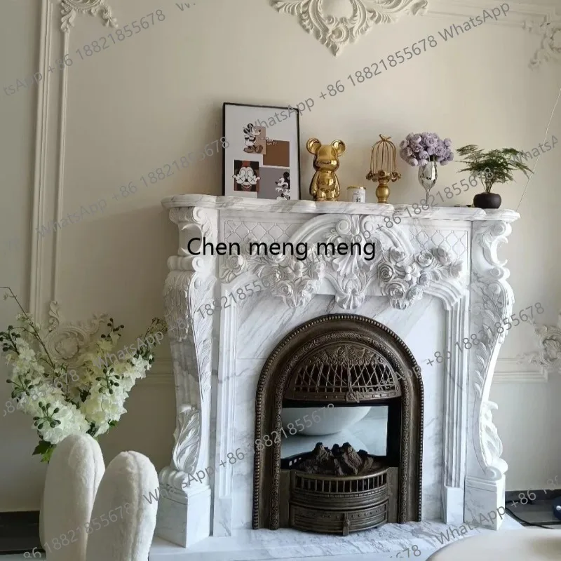 Marble fireplace European American living room entrance decorative cabinet natural marble stone French