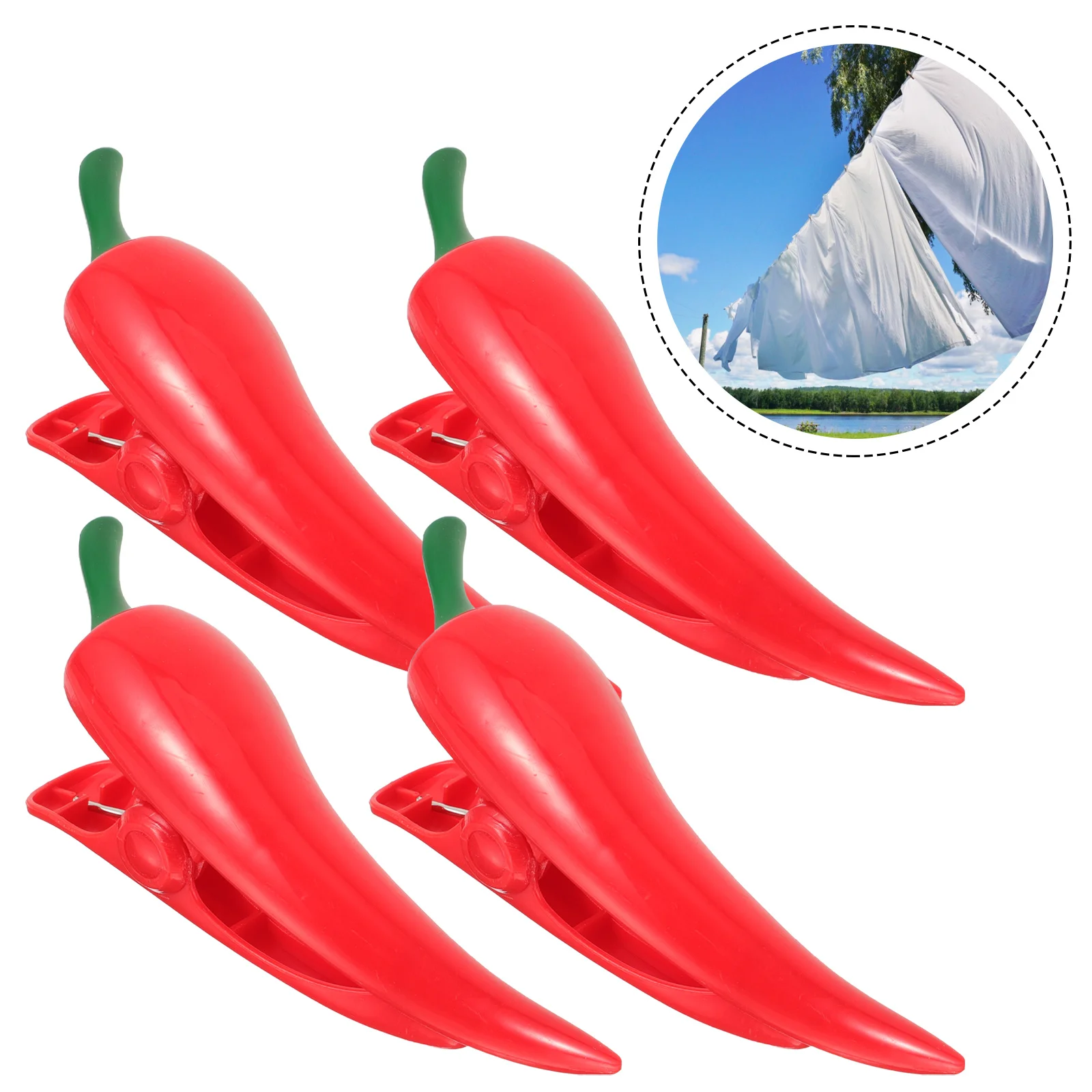 4Pcs Beach Towel Clips Pepper Design Portable ABS Windproof Holders for Beach Chairs Poolside Outdoors Chair Holders