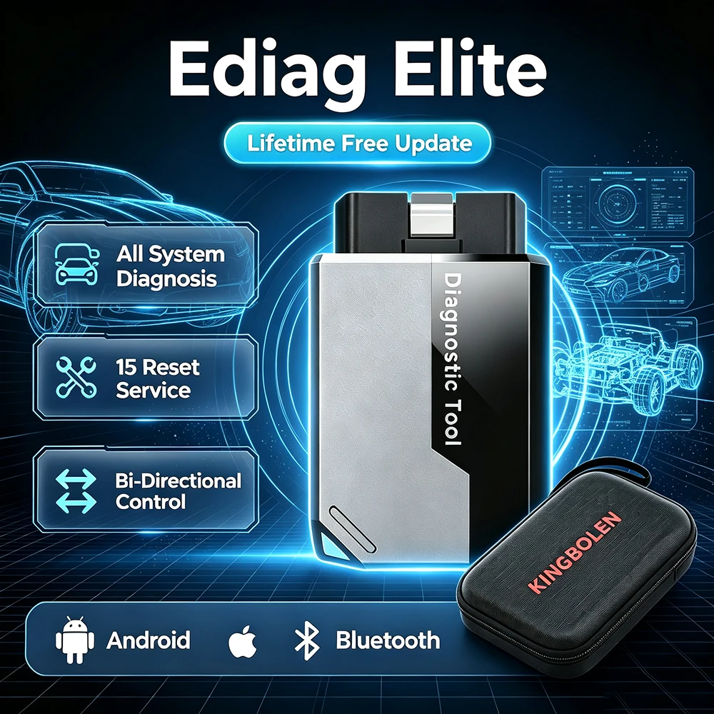 KINGBOLEN Ediag Elite OBD2-Scanner mit lebenslangen kostenlosen Updates, kompatibel mit Android- und iOS-Systemen, umfassender Fahrzeugdiagnosescanner mit 15 Reset-Funktionen, unterstützt