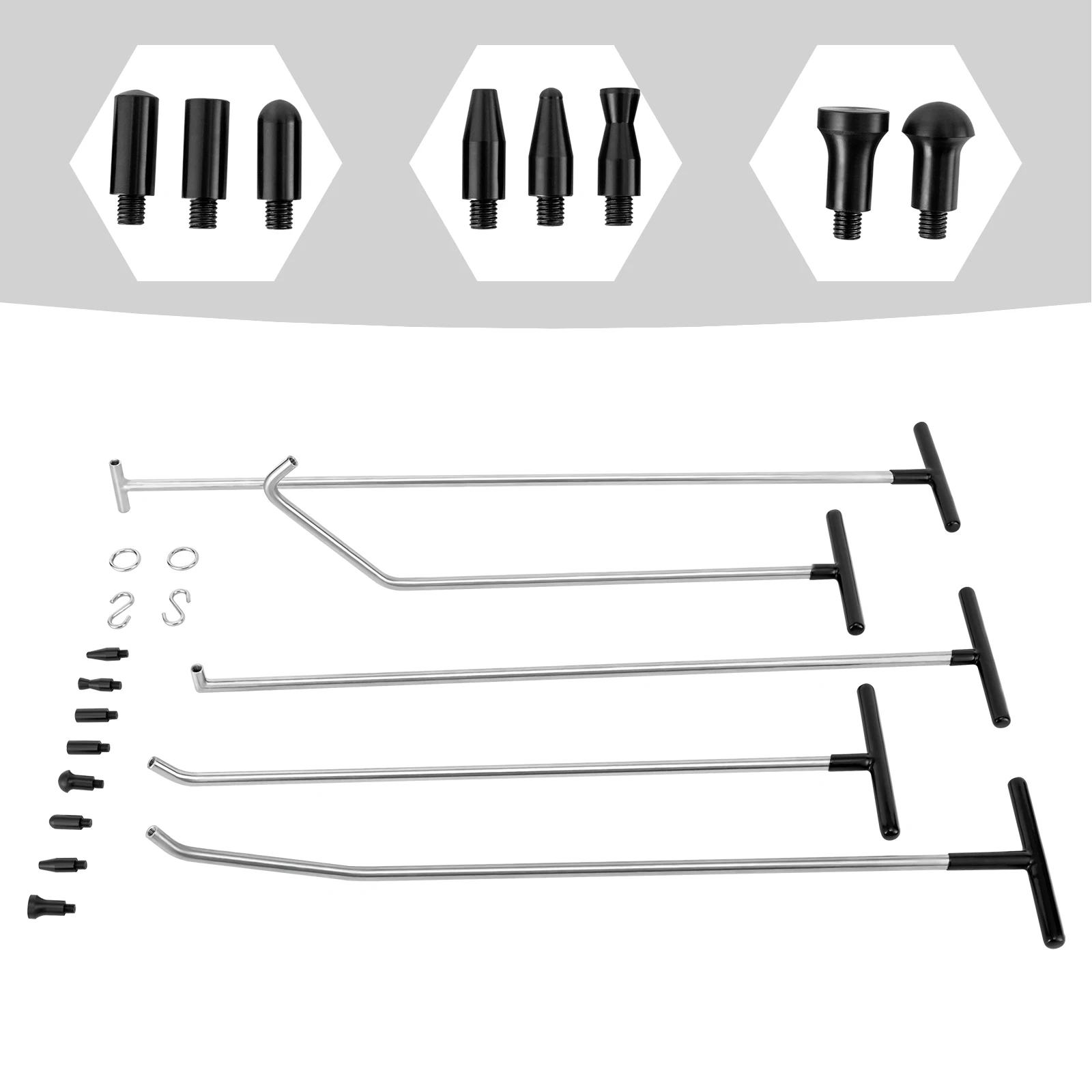 

Высококачественный комплект роликовых крыльев с 5 стержнями из нержавеющей стали, 8 шиловыми головками, крючками, легкое удаление вмятин, ремонт кузова автомобиля, прочный и