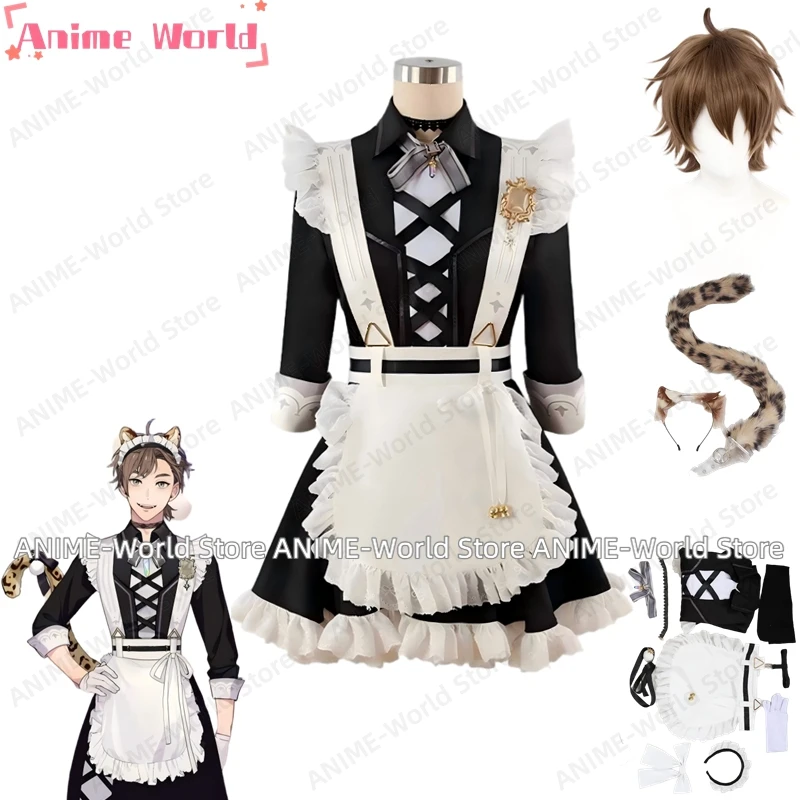 《Custom Size》Game Eiden Cosplay Costume Maid Dress Uniform Halloween Clothes Christmas Wig Taile Ears