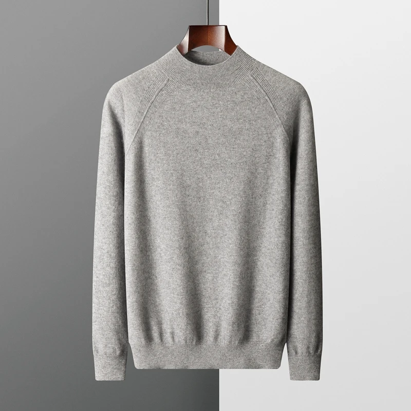 Otoño Invierno 100% cachemira de cabra suéter de cuello simulado para hombres suéter básico Simple Color puro Casual suave cálido prendas de punto Tops Jupmer