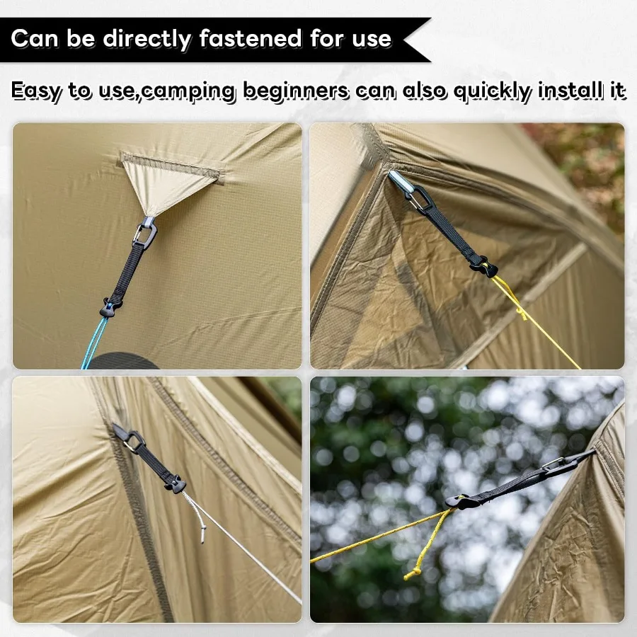 4 pacotes de cabos de barraca ultraleves com mosquetão de travamento, 2mm, 100% nylon, cordas para barraca de acampamento ao ar livre, escalada de lona