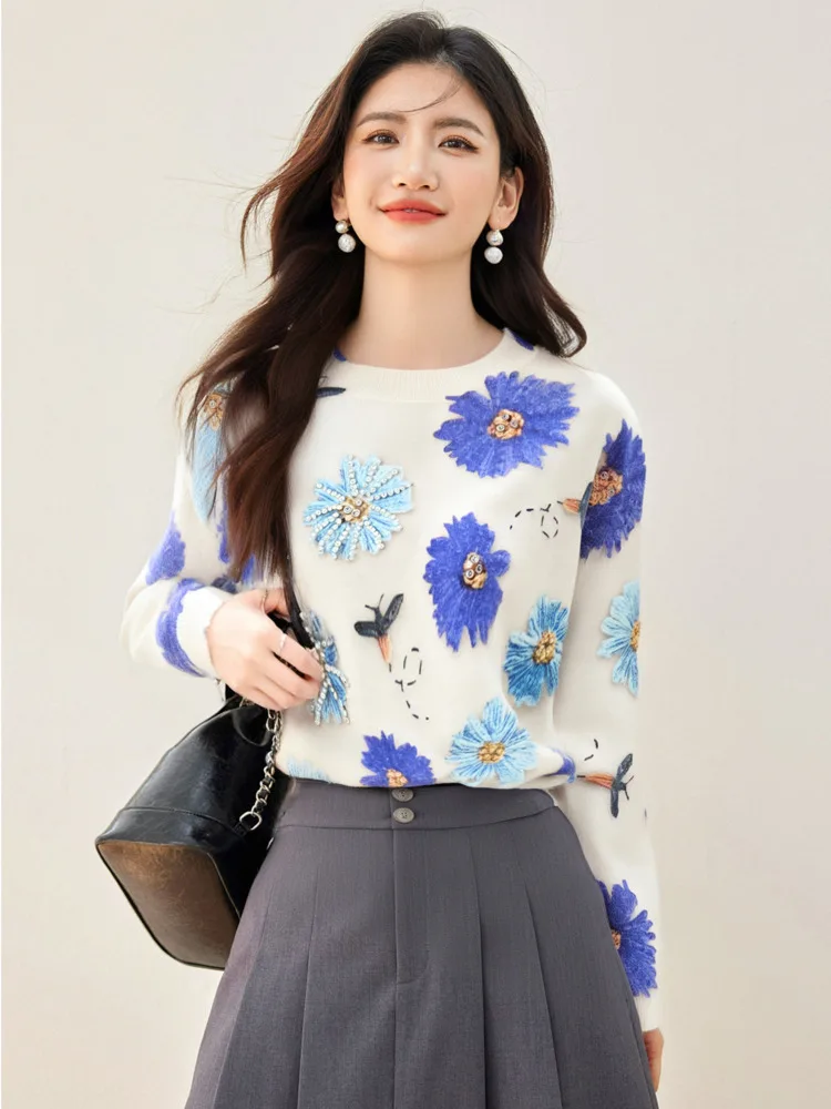 

Новинка 2023 года, осень-зима, высококачественный свитер с бриллиантами, женский трикотаж, пуловер, верхняя одежда, роскошные вязаные топы, женская одежда, шикарная одежда