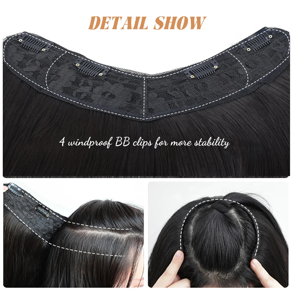 Olacare synthetische lange gerade U-förmige halbe Kopf perücke für Frauen schwarzbraune Clips in Haar verlängerung natürliche gefälschte Haar teile