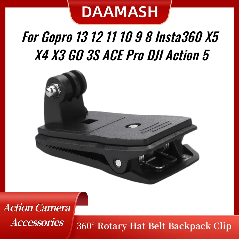 360° Rotary Hat Belt Backpack Clip Camera Accessories Clamp Mount for Gopro Hero 4 Session/4/3+/ Hero 3/ 2 Skiing Action