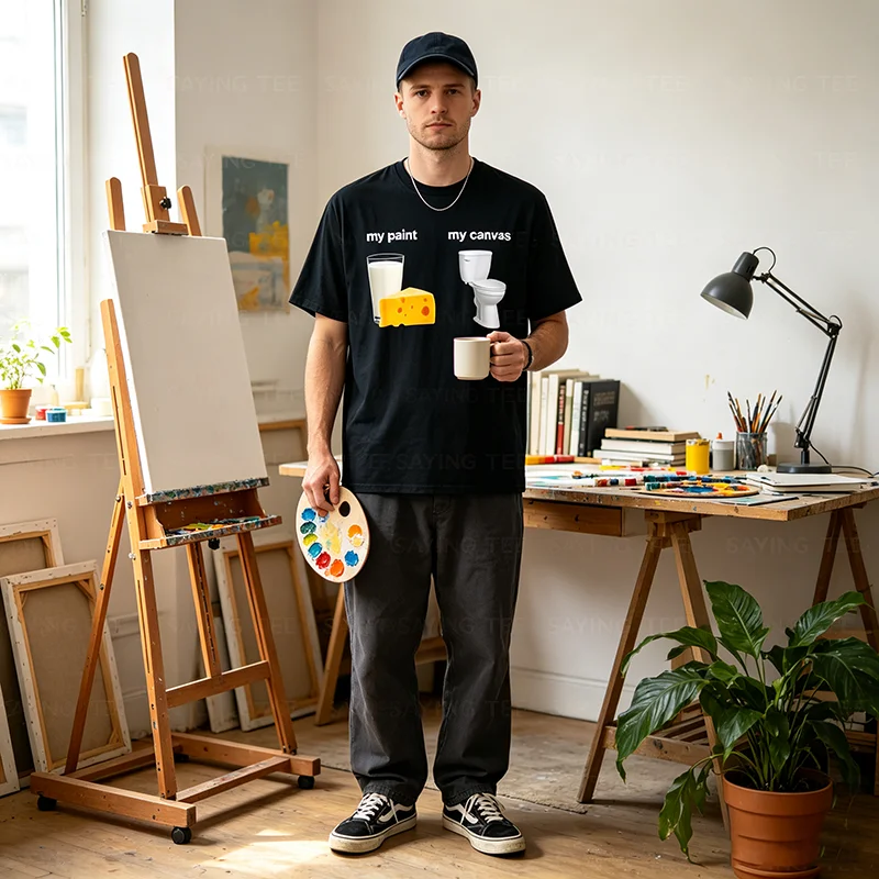 Milchkäse, meine Farbe, die Toilette, meine Leinwand, lustiges Milchprodukte-Humor-T-Shirt, Y2k, Laktoseintoleranz, Badezimmer, Essen, Grafik, Witz, Spruch, T-Shirt – Detail 3
