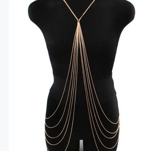 

New sexy metal multi-layer long fringed body chain, popular European and American fashion body chain necklace