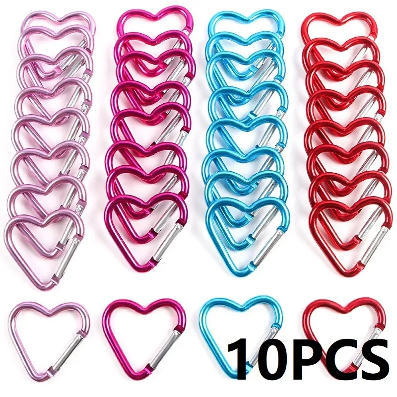 10PCS Karabiner Schlüsselbund Clip Herz-förmigen Aluminium Kleine Karabiner Taktische Clips Outdoor Werkzeuge Wasser Flasche Schlüsselring
