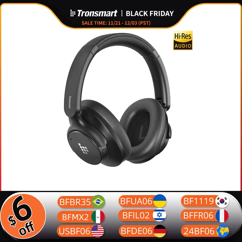 Tronsmart Sounfii Q20S Bluetooth Headphones Headset with Hi-Res Audio, Hybrid Active Noise Cancellation, 60H Playtime