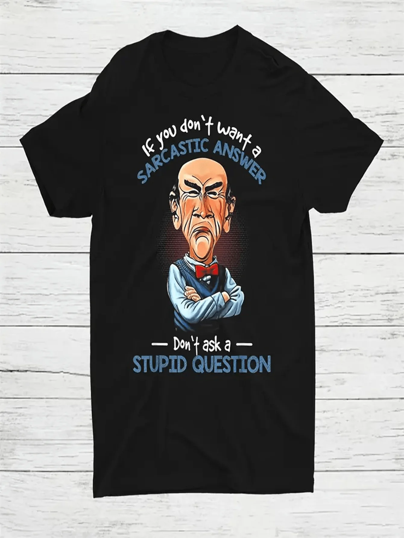 تي شيرت برسومات "I Don't Know The Answer" للرجال - تي شيرت مضحك بأكمام قصيرة، مزيج كاجوال من القطن الأسود، ملابس لجميع المواسم