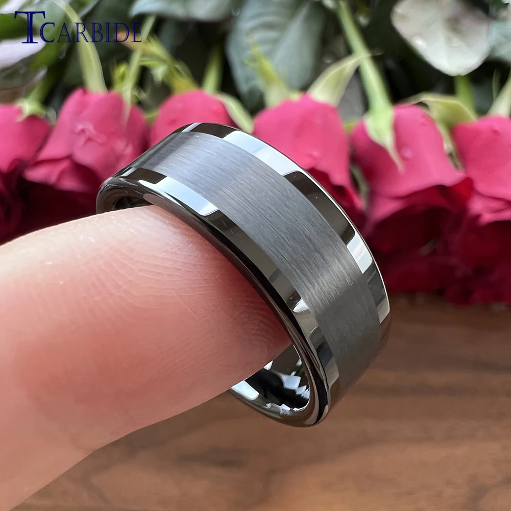 6/8mm Black Tungsten Flat Wedding Band Engagement Ring For Men Women Polished Brushed Forever Gift Jewelry