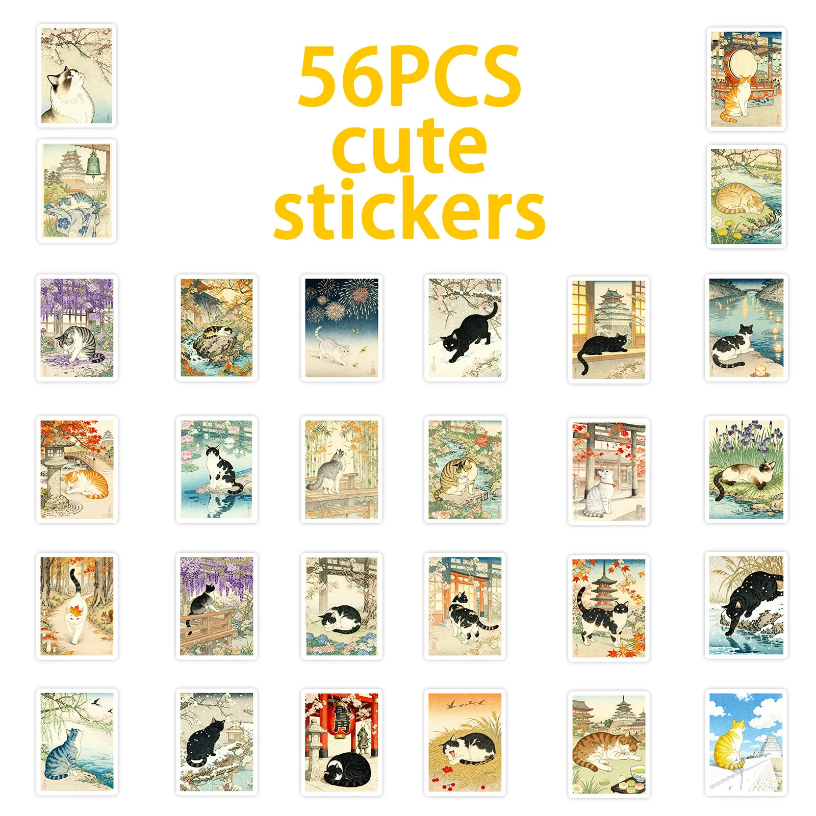 10/30/56PCS Cartoon Japanse Stijl Ukiyo-e Kat Stickers Esthetische Voor DIY Reisbagage Koelkast Laptop Graffiti sticker Decals