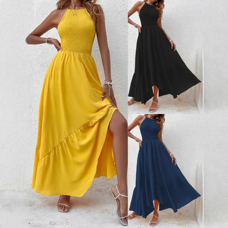 

Реальные фото в наличии: Новинка! Хит продаж весна-лето! Однотонное асимметричное платье на бретельках.