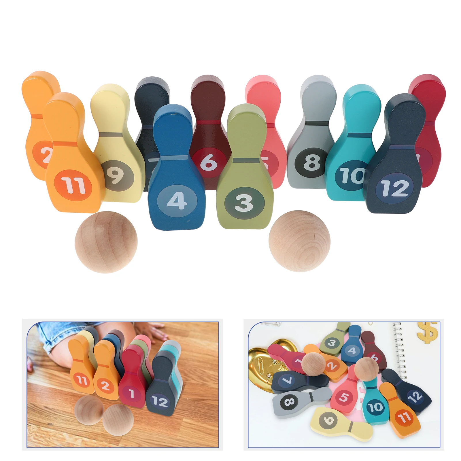 

1 Set Colorful Kids Set Toddler Indoor Outdoor Games: Wooden Bowling Pins With Numbers Lightweight Educational For Motor Skills