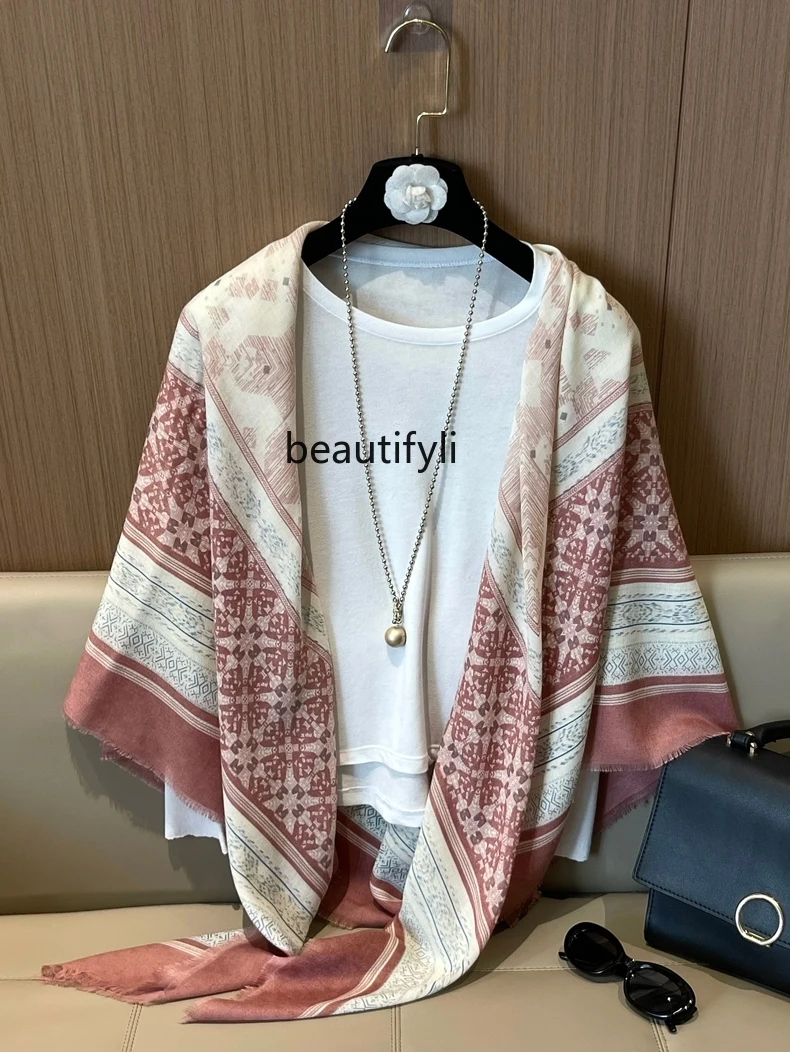 Cotton and Linen Large Kerchief Women's Summer Frayed Scarf Scarf Summer Sun Protection Air Conditioning Room Shawl Thin