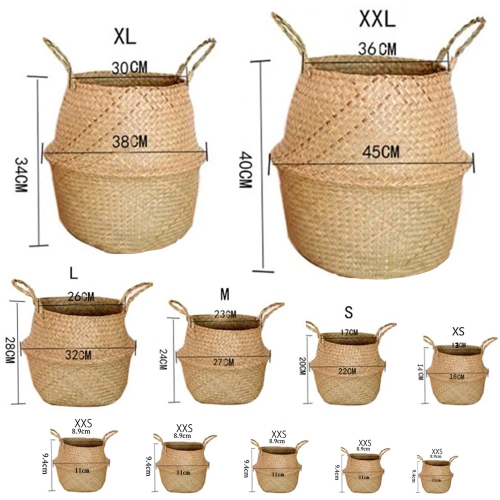 

Seaweed Wicker Storage Baskets Straw Wicker Rattan Hanging Flowerpot Seagrass Folding Laundry Basket Plant Basket Home Decor Use
