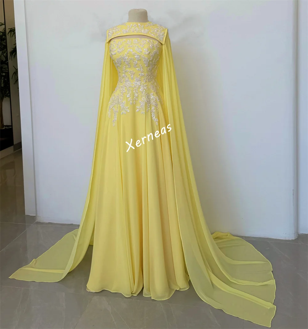 Gaun Pesta Mewah Wanita Model A-line Panjang dengan Aplikasi Chiffon Berkilau untuk Acara Khusus, Gaun Malam Eksklusif