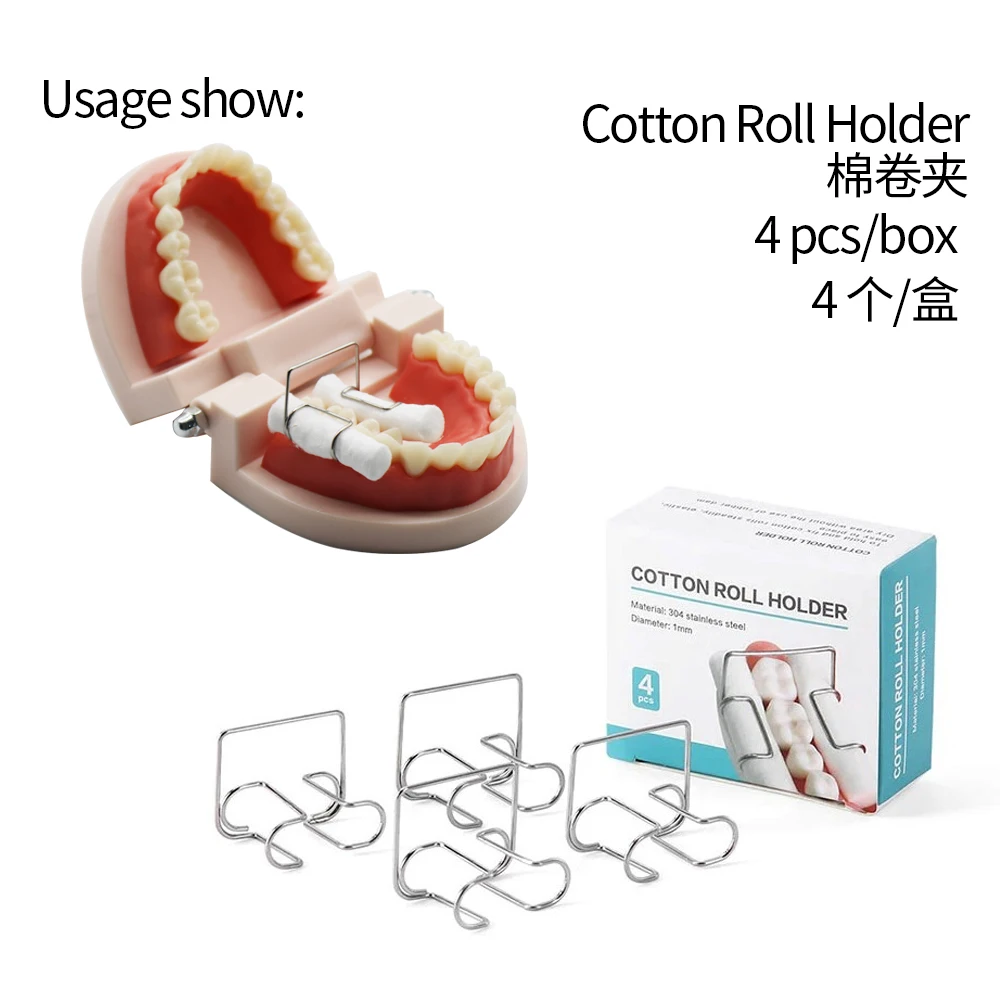 Dental Cotton Roll Holder Clip Orthodontic Stainless Steel Tool Clinic Ortho Lab Supplies Cotton Holde1Box 4Pcs