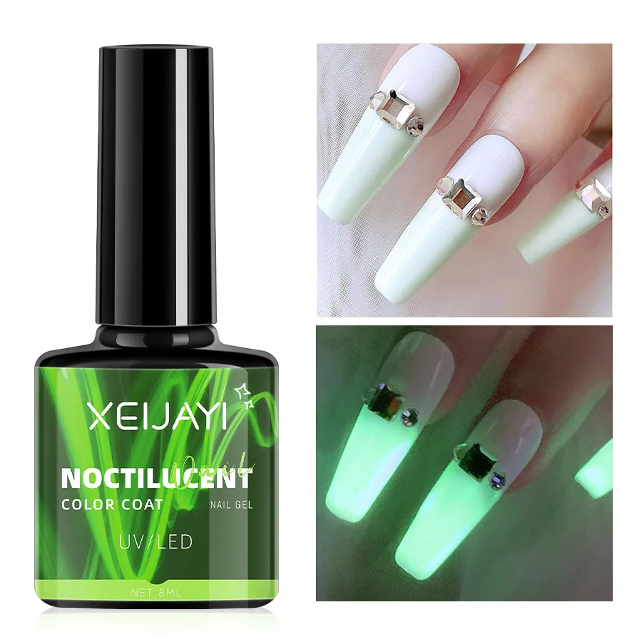 8ml Luminous Top Coat Fluorescent Glow In Dark Gel Nail Polish Semi Permanent Soak Off UV LED Gel Varnish Nail Art