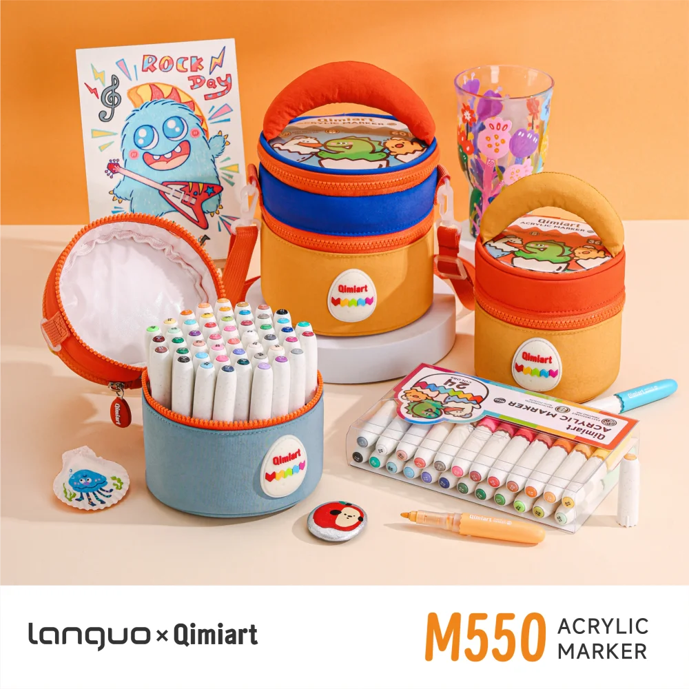 

Languo Acrylic Markers Pen Set with Storage Bag 24-60 Colors Round Soft Tip Diy Hand Drawn Student Graffiti Acrylic Paint Pens