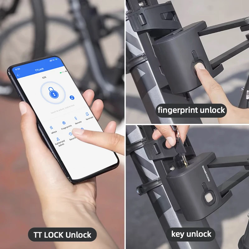 RAYKUBE Smart Fingerprint Faltrad schloss Stahl Wasserdichte Elektrische Schloss TT Lock APP Bluetooth Entsperren Für Fahrrad Motorrad