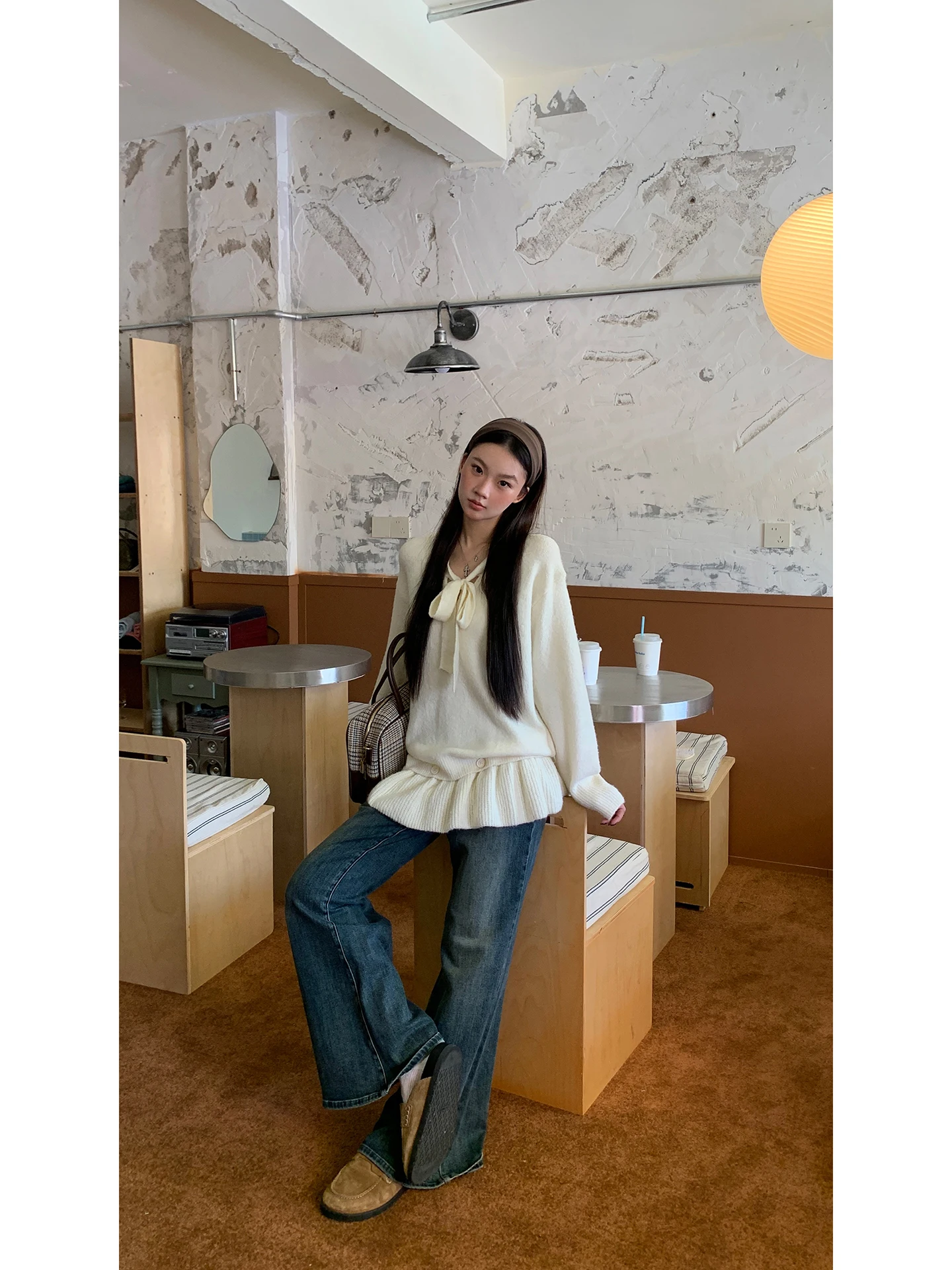 

Loose Long Sve Sweater Women's Autumn Winter Lazy High-End Design Sense Crew Ne Knitwear Red Celebri Studio Faion