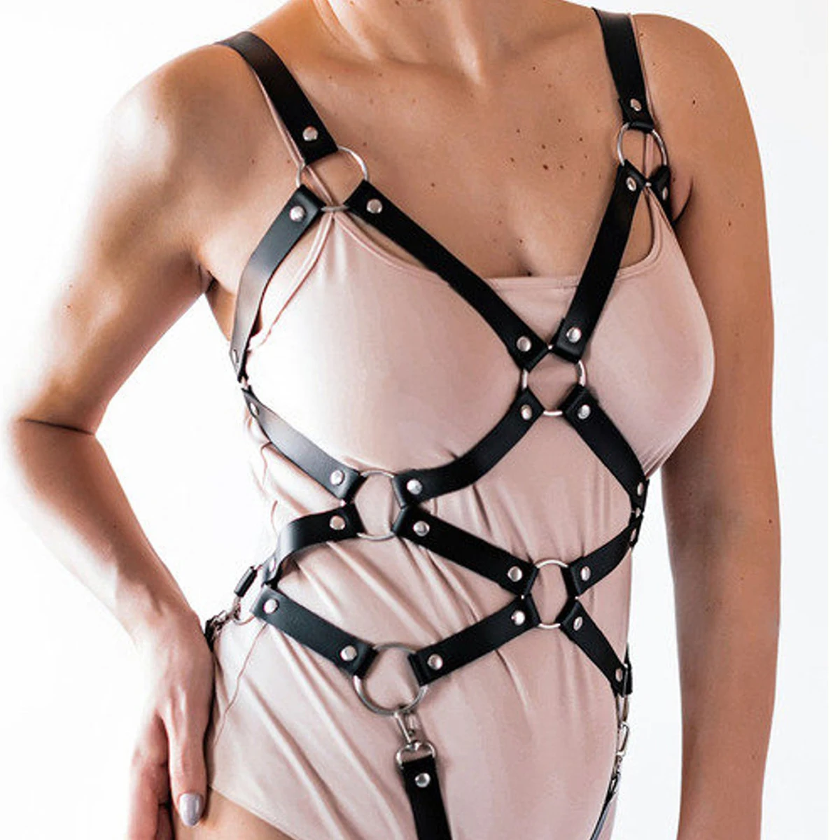 Women Sexy Pu Leather Lingerie Full Body Harness Belt Bdsm Bondage Thigh Garter Belt Gothic Fetish Clothing Exotic Accessories