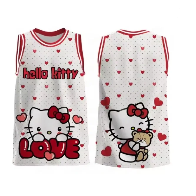 

2025 New Hello Kitty Special Edition Round Collar Vest Summer Training Jersey Men Women Kid Oversize Sleeveless Sport TShirt Top