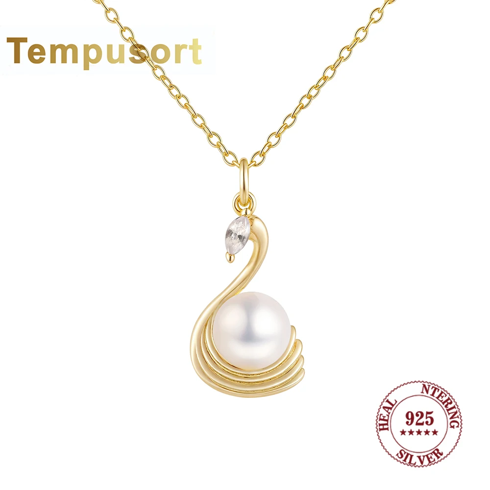 

Tempusort 925 Sterling Silver Swan-Shaped Natural Freshwater Pearl Pendant Necklace with Zircon Elegant&Dainty Jewelry for Women