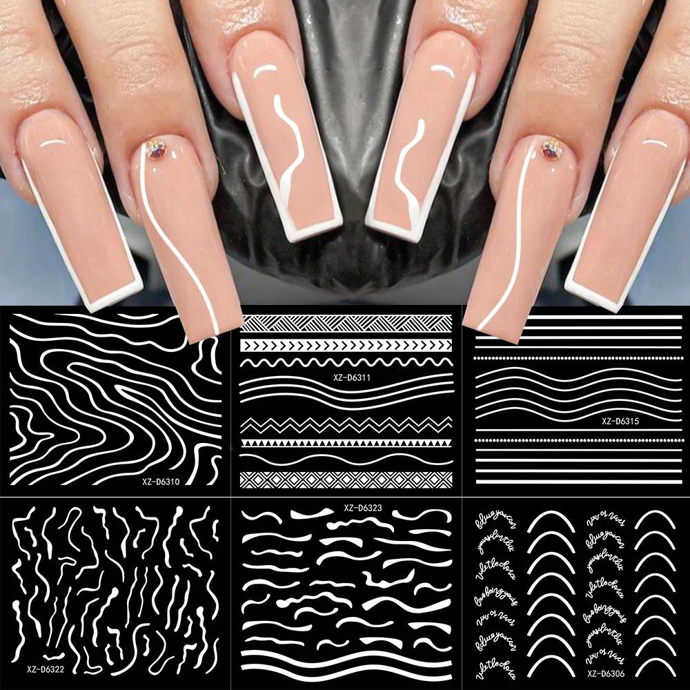 30 pegatinas de uñas con patrón Retro mezclado, puntas de uñas postizas francesas, calcomanías de uñas de línea Irregular, hojas de Roes, corazón, luz de estrellas, deslizador de uñas