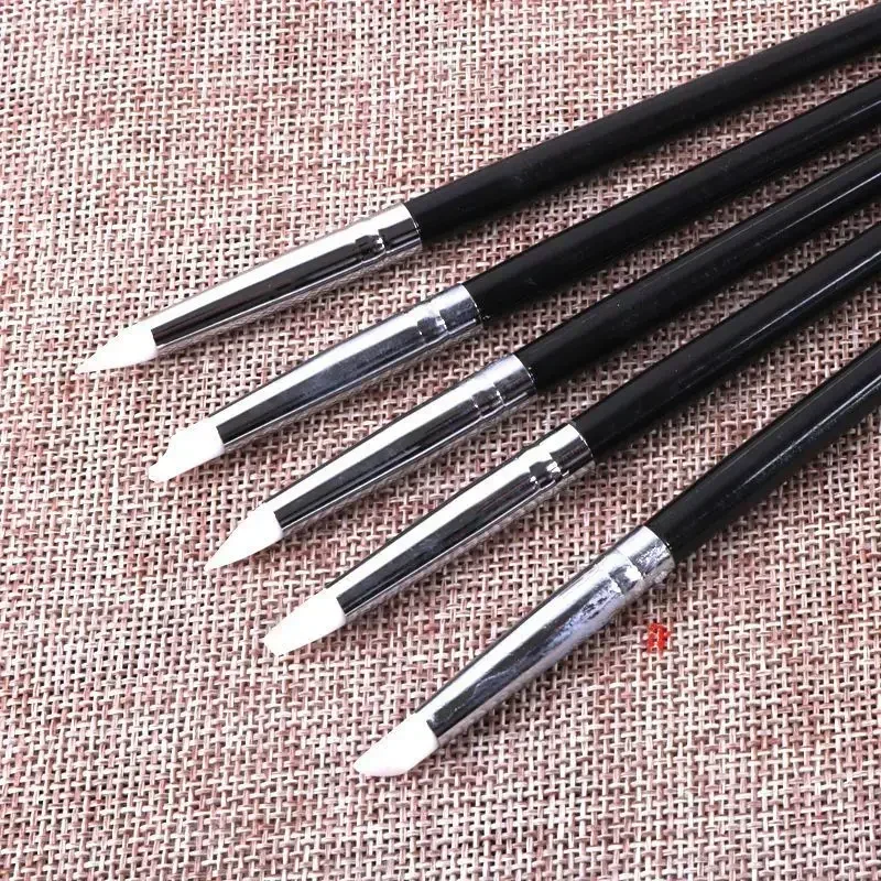 5개 세트 실리콘 네일 아트 펜 브러쉬 UV 젤 폴리시 팁 3D 이미지 DIY 도트 폴리시 브러쉬 조각 펜 DIY 매니큐어 도구