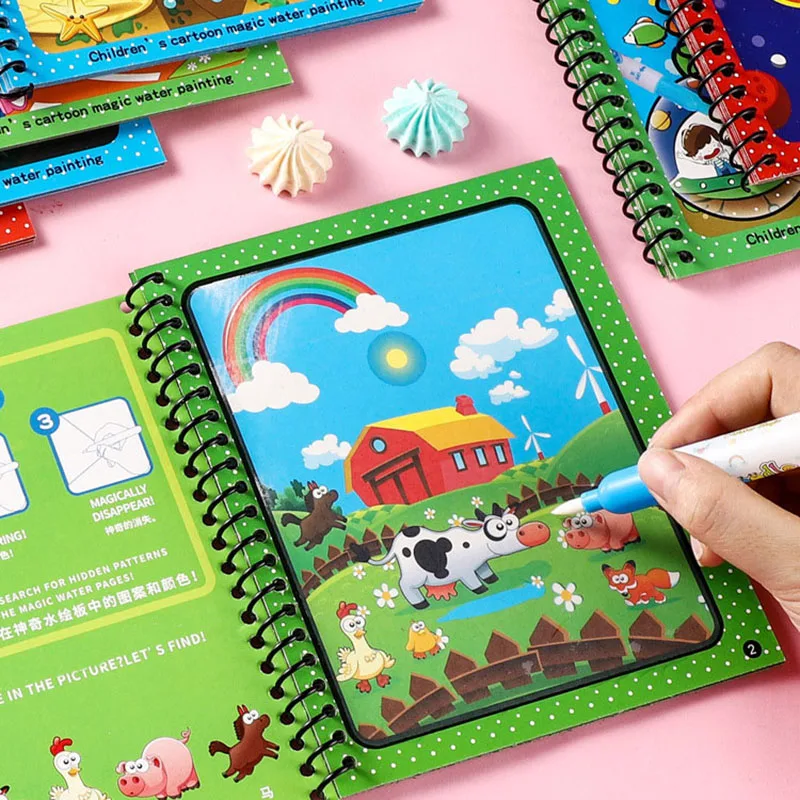 Stylo magique livres de dessin à l'eau livre de coloriage pour enfants Doodle tableau de peinture enfants jouets éducatifs bébé noël anniversaire Gif