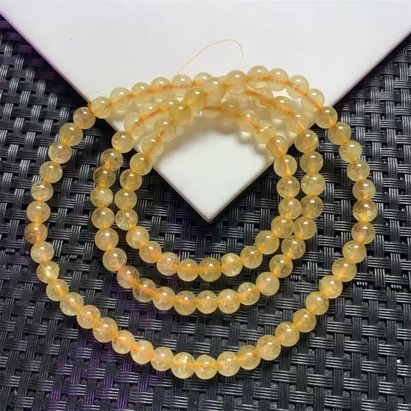 

5.5MM Natural Gold Rutilated Quartz Triple Circle Bracelet Fashion Crystal Quartz Jewelry Reiki Healing Gift For Women 1pcs