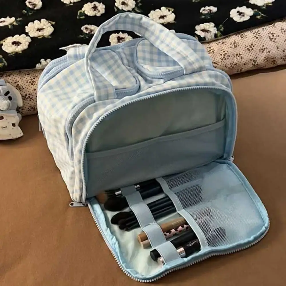 Multipocket Design Cosmetic Handbag Double Side Open Zipper Closure Travel Toiletry Bag Easy Access Comfortable Handle