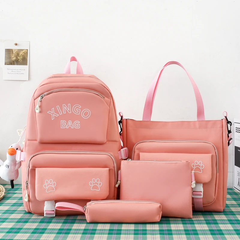 

2024 New Five Piece Student Backpack Female Ins Korean Edition Girls' Small Fresh Large Capacity Backpack