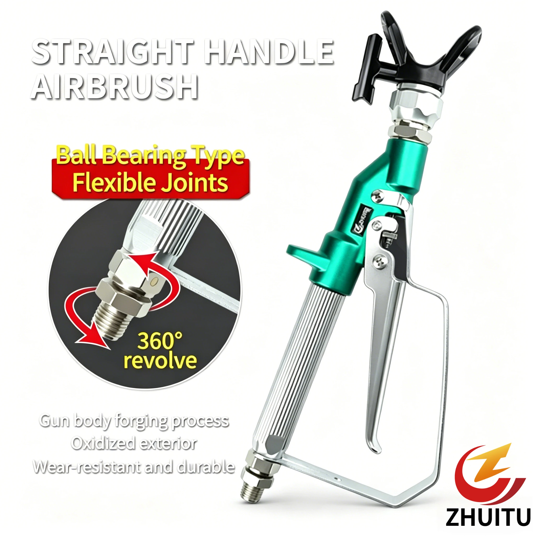 360° Rotatable Airless Paint Sprayer Gun, Straight Handle Airbrush with Oxidized Body, Ball Bearing Joints for Paint Constructio