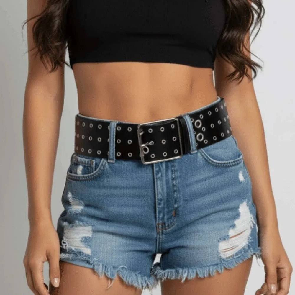 

Adjustable Hollow Rivet Wide Belt Personalized Design Three Row Needle Buckle Y2K Cool Girls Belt American Style Jeans Decor