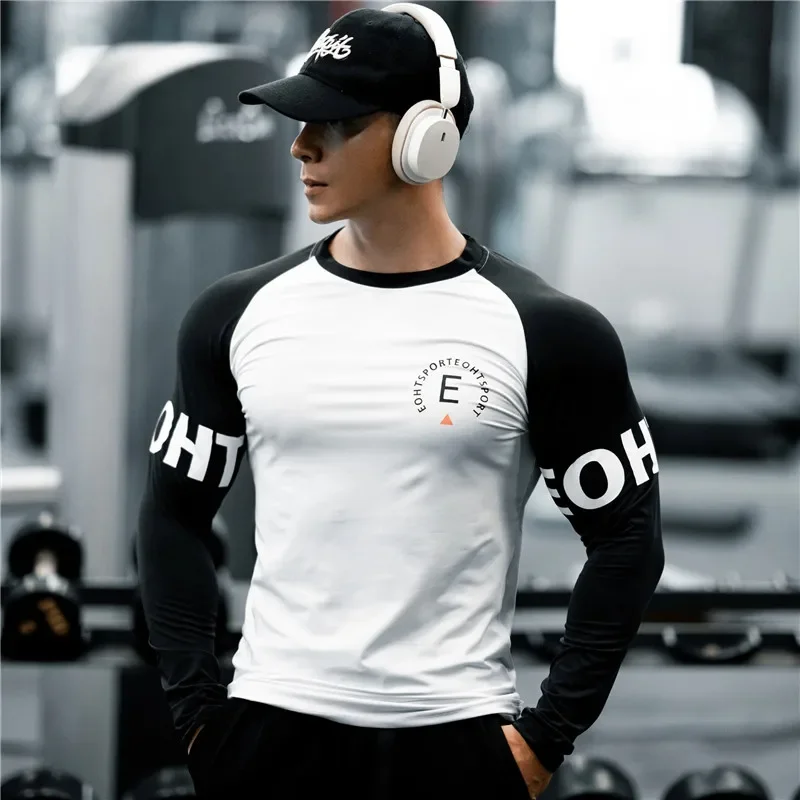 spring autumn New Sports Fitness T shirt Men Long Sleeve T-shirt Quick drying breathable tight fitting clothes training clothing