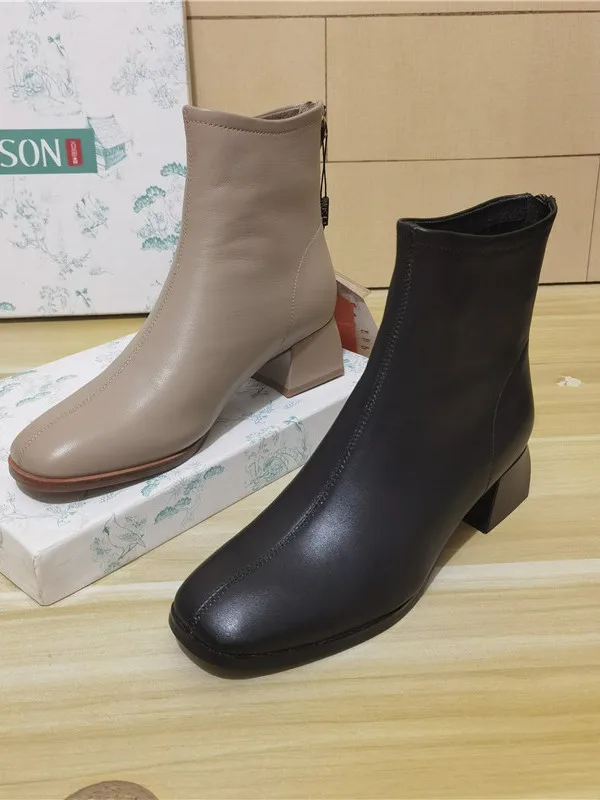 

PTSON/зимние теплые пуховые ботинки на подкладке с квадратной головкой и каблуком из натуральной кожи, женские ботинки Faion, кожаные ботинки eep