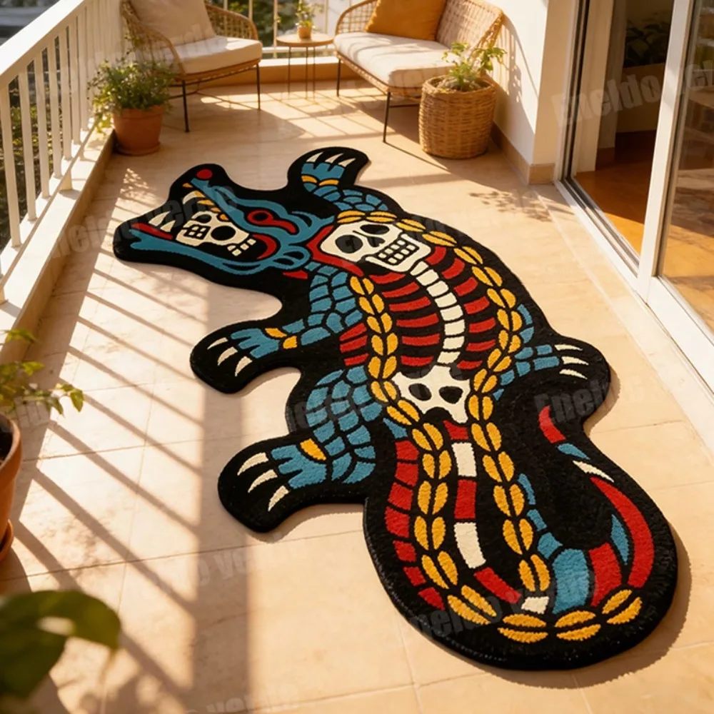 Durable Wool-like Fabric Crocodile Shape Rug Irregular Shaped Low Pile Bath Mat Eye Catching Colorful Carpets Bathroom