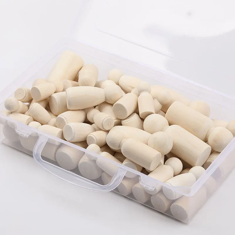ABCPICK 60 pcs Educational Toys Handwork Unpainted DIY Natural Wooden Peg People Dolls Wooden Peg Doll