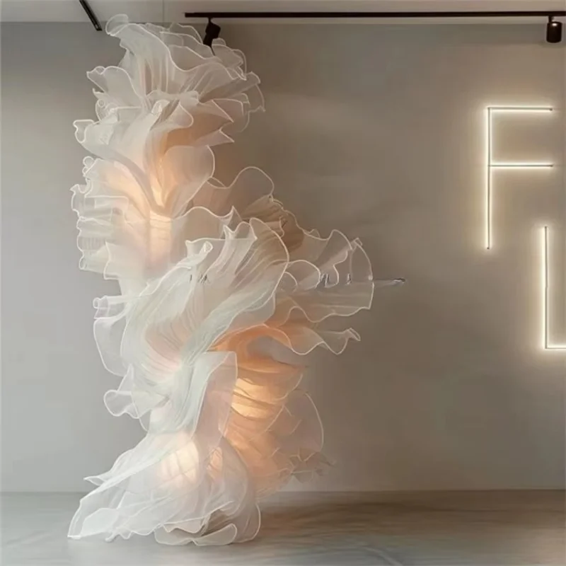 Giant silk organza art installation for wedding background photography props decoration