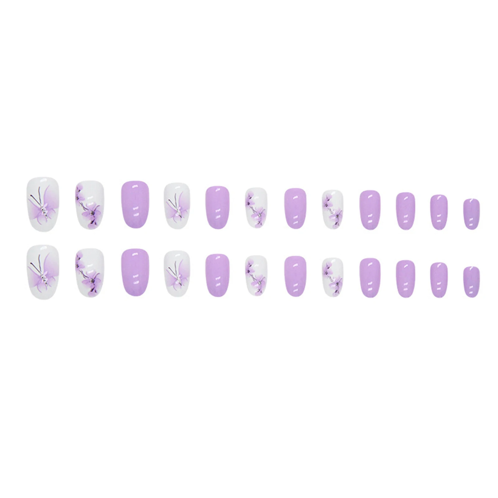 Purple False Nail Flower Pattern Manicure Nail Art Artificial Nail Easy to Apply for Music Concert Stage Performance