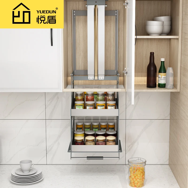 Kitchen hanging cabinet lifting basket pull-down double-layer wall cabinet seasoning basket vertical up and down elevator